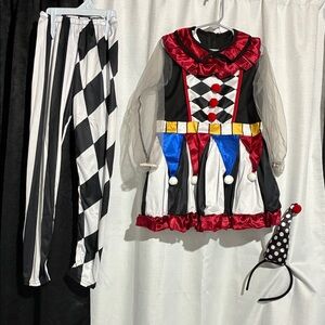Harlequin Clown Costume for Kids - Red, Black, White